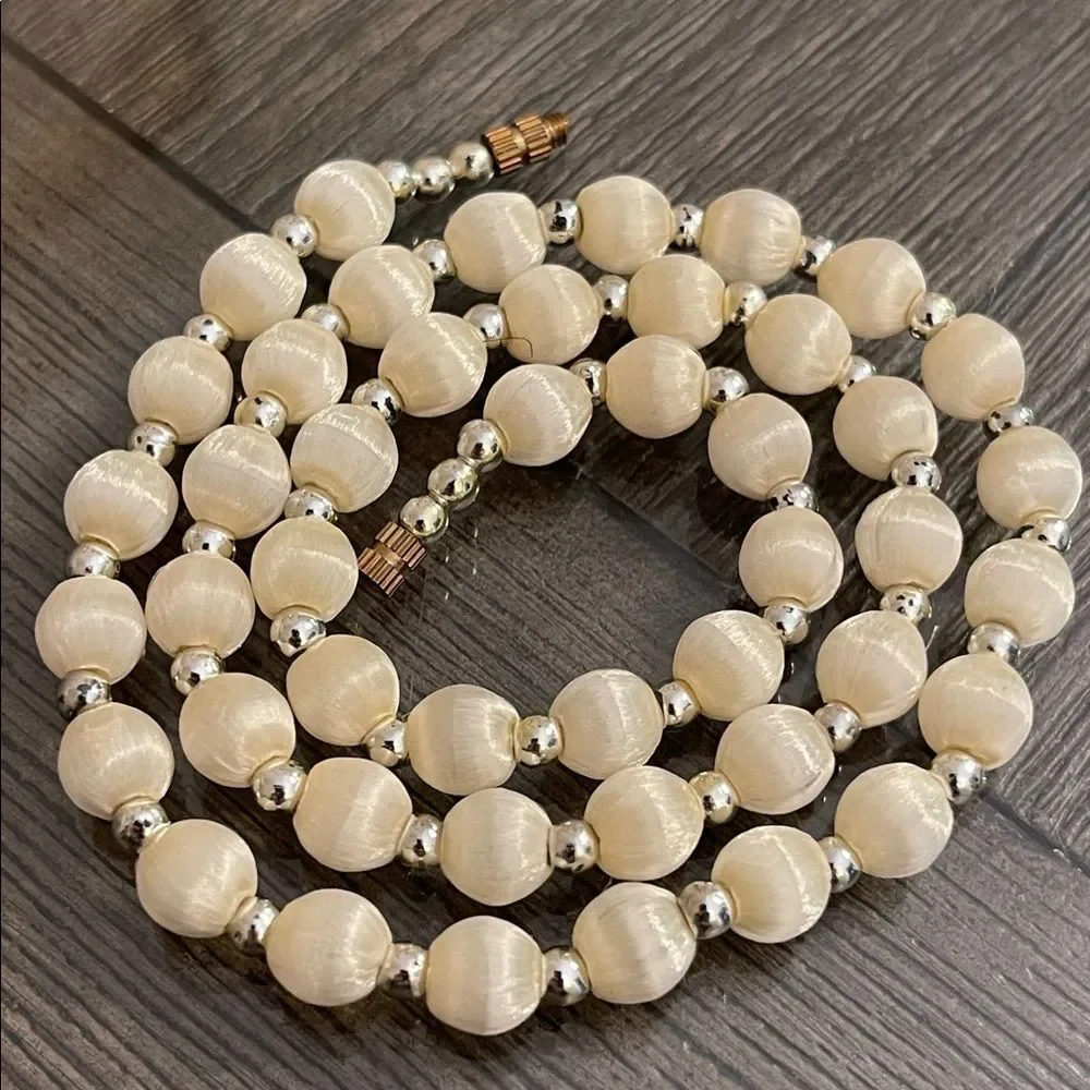 Vintage Satin Thread Wrapped Beaded Necklace 20 5/8”